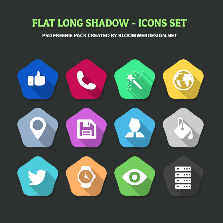Pentagon Flat Long Shadow Icons